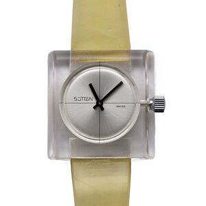 Sutton Swiss Made Ladies Acrylic Vintage 1970's Wrist Watch White Dial 36mm